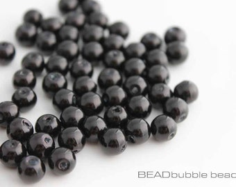 8mm Round Black Glass Pearl Beads Pack of 50 (GPB804)