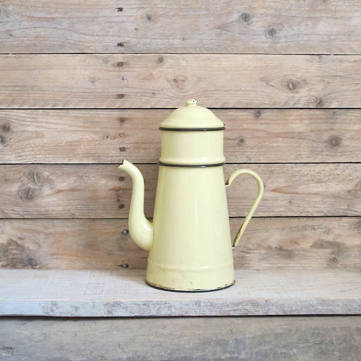 Vintage French Yellow metal enamelware Coffee pot Teapot//