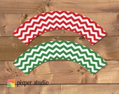 INSTANT DOWNLOAD - Printable Chevron Christmas Cupcake Wrapper - Red and Green Il_170x135