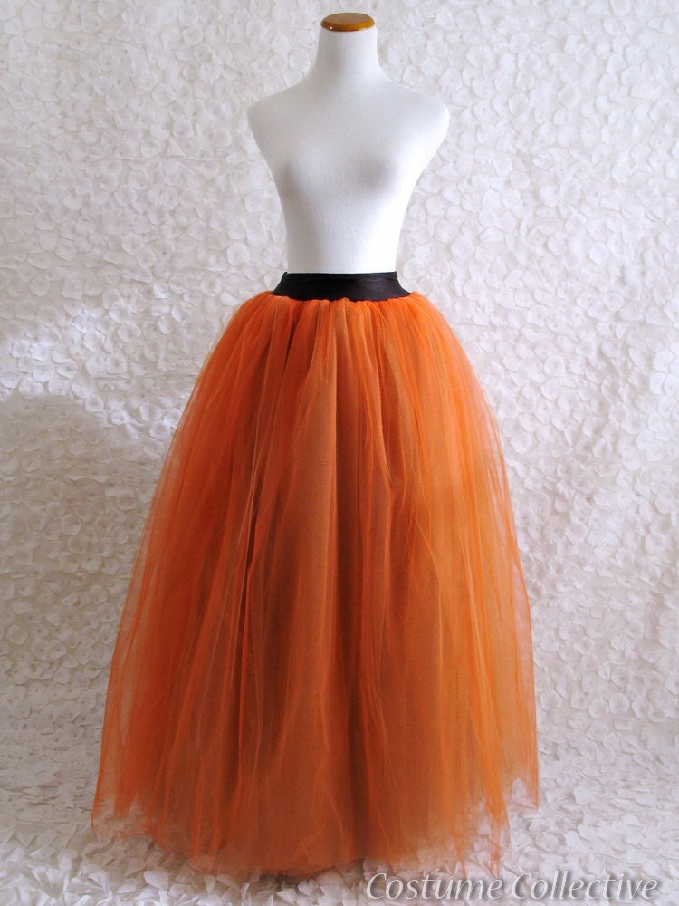 long orange tulle skirt