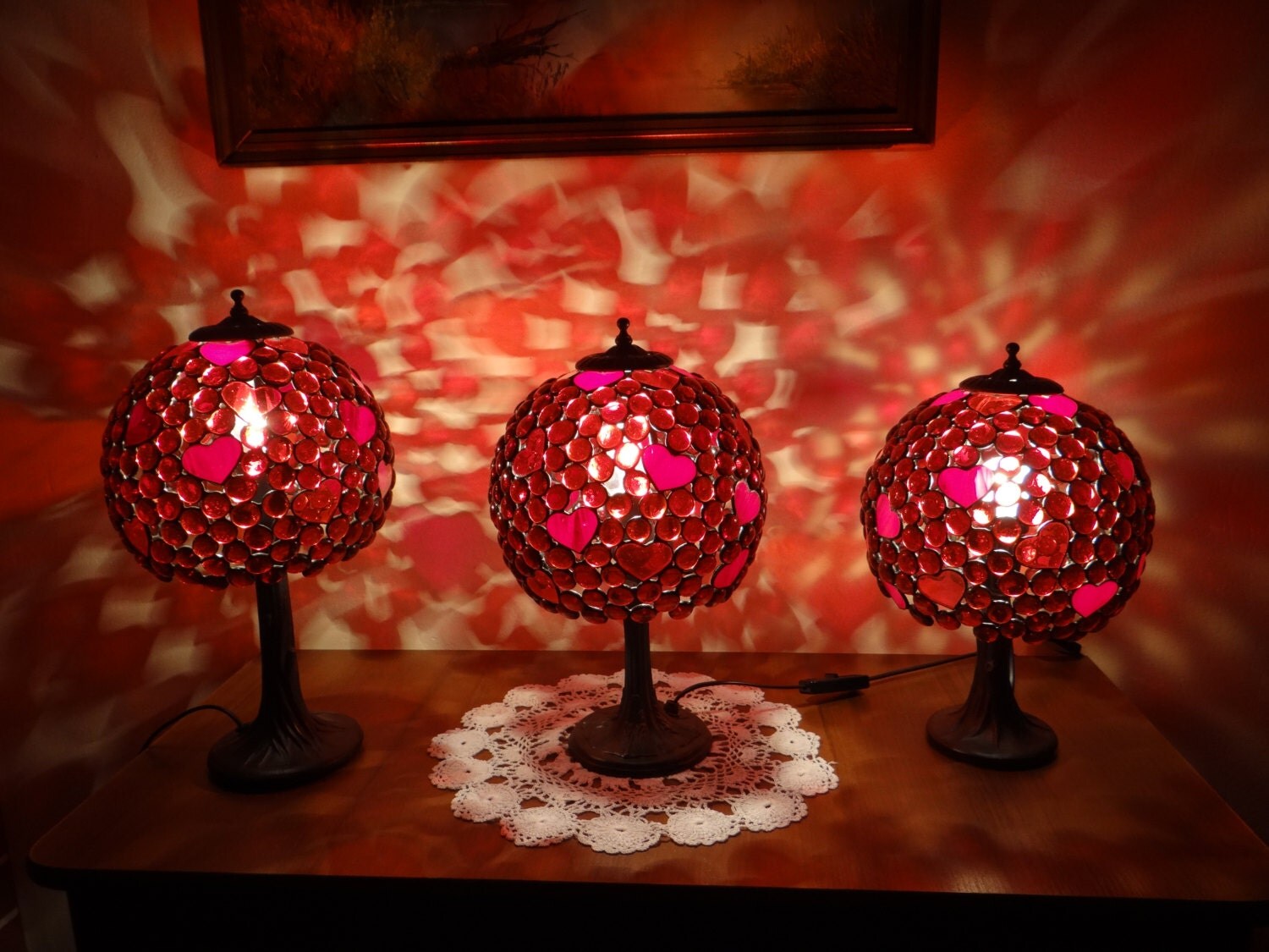 Lamp Hearts Romantic Tiffany Style Stained Glass