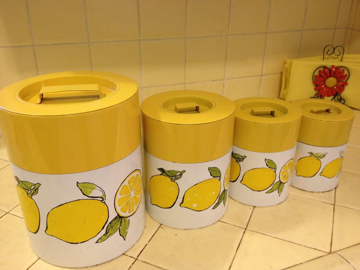 Charming 4PC Lemon Nesting Canisters 1970s by PortraitSecrets