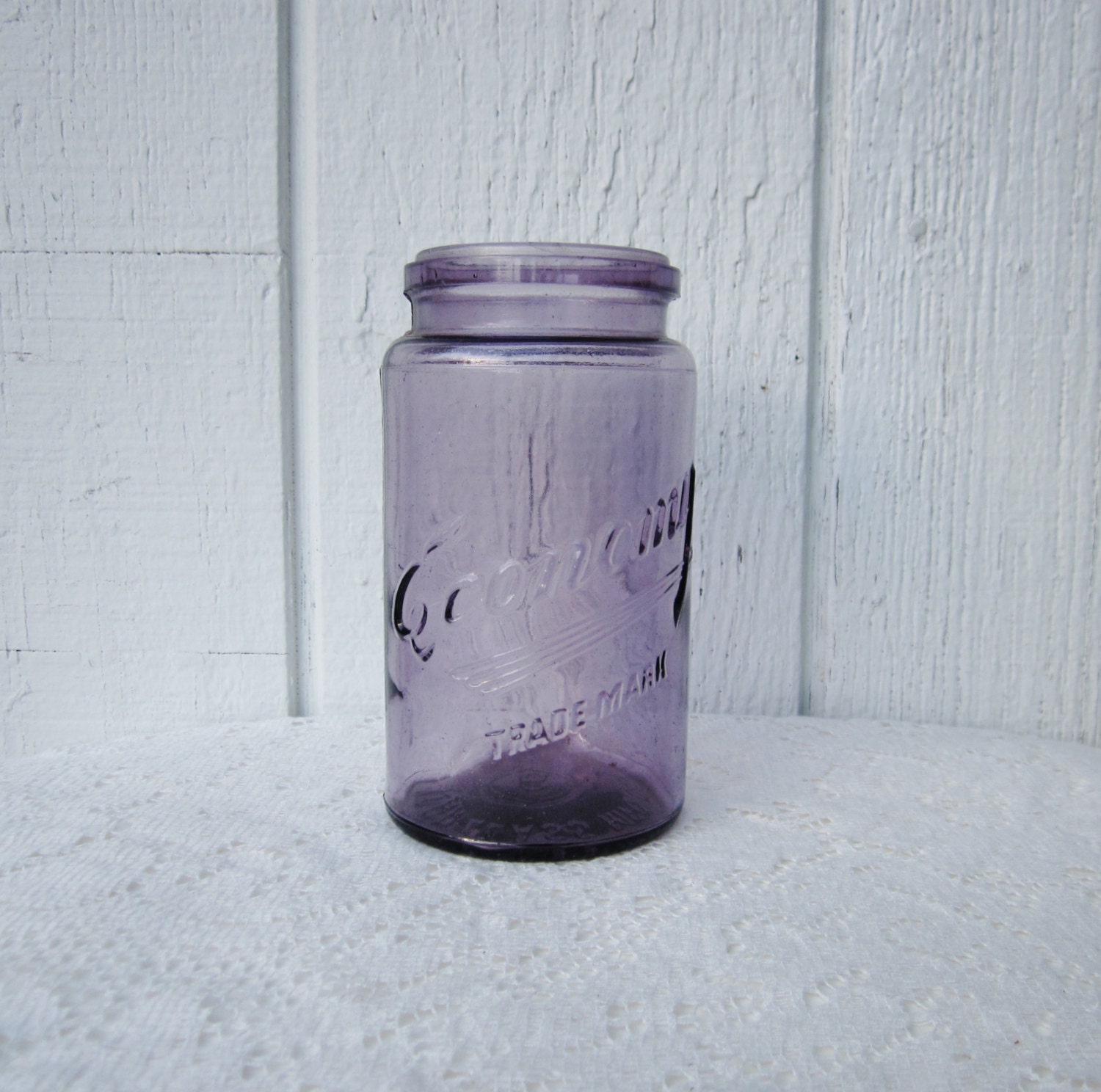 Antique Sun Purple Glass Jar Kerr Economy Trademark Amethyst