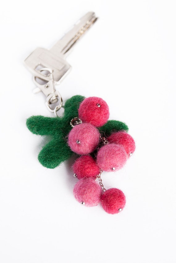 Wool Needle Felted Keychain Bag Charm with Red by LiviasDreams