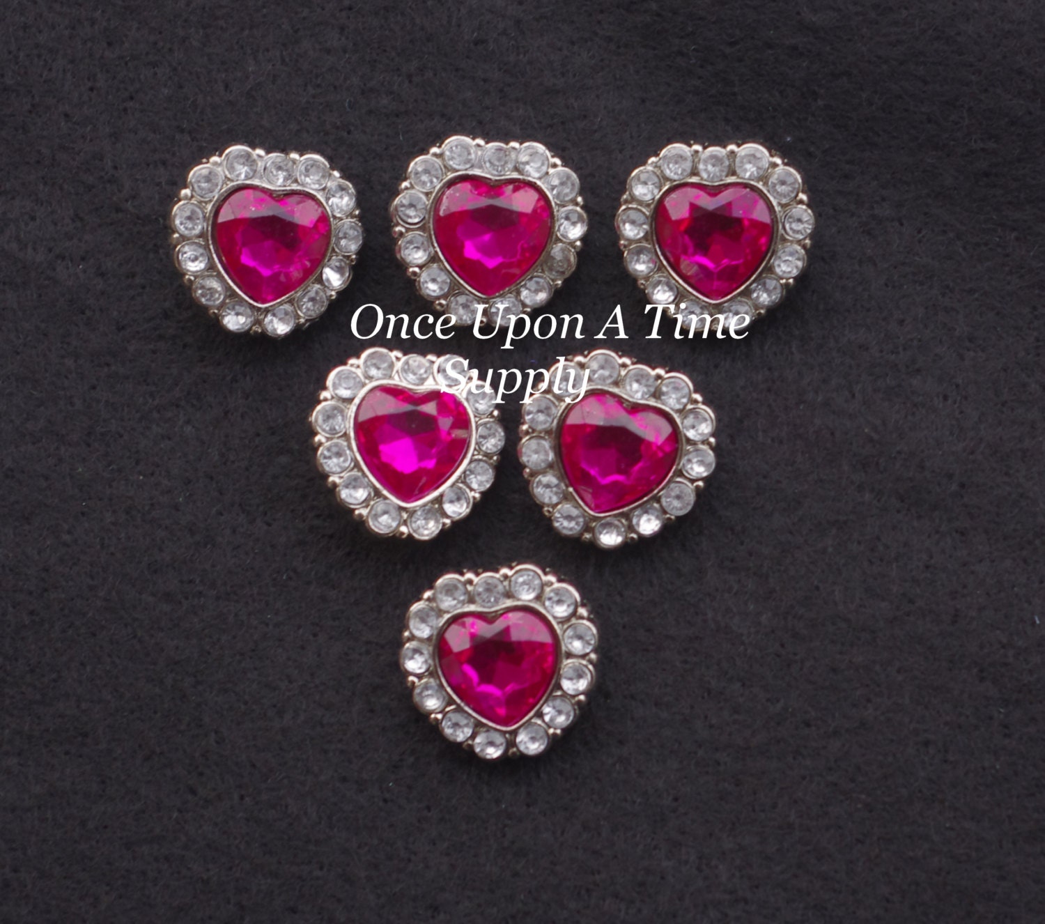 Hot Pink Rhinestone Heart Shaped Buttons 25mm Rhinestones
