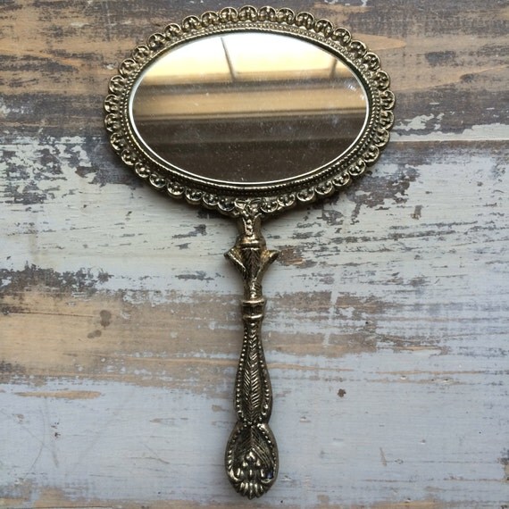 Vintage Ornate Silver Double Sided Oval Hand Mirror Free
