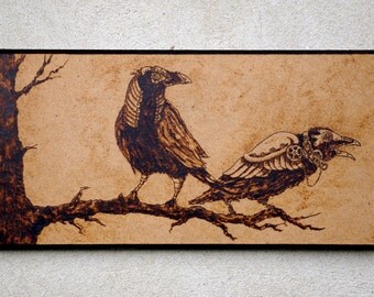 Steampunk Ravens pyrography art