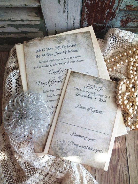 Items similar to Vintage Romantic Wedding Invitation Suite Handmade by ...