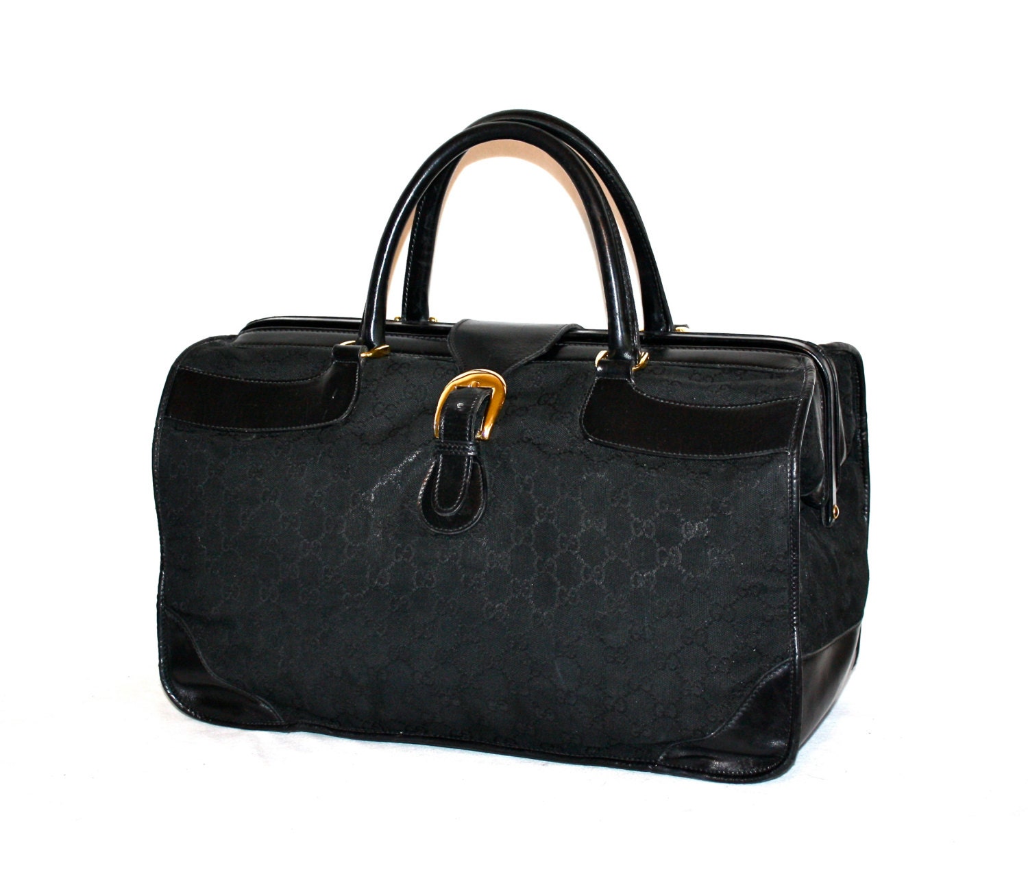 gucci duffle bag black leather