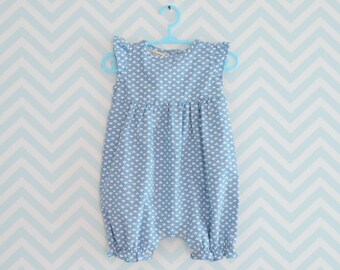 Baby Girl Rompers, Infant romper with hearts, Blue Spring/Summer romper ...