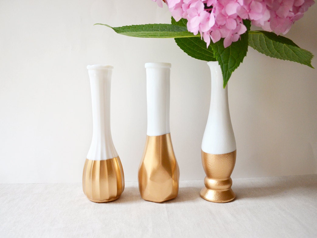 Gold Dipped Milk Glass Vase Set of 3 vases vintage
