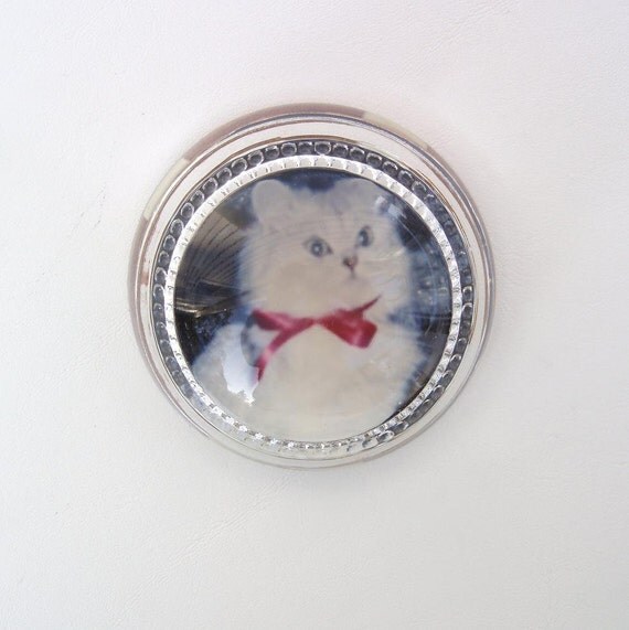 Vintage Cat Paperweight Glass Paper Weight Cat Lover Desk