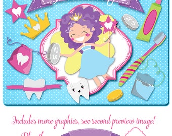 Tooth Fairy Clipart for kids, dental clipart, tooth fairy, teeth, tooth brush, tooth paste, floss, wand clip art.