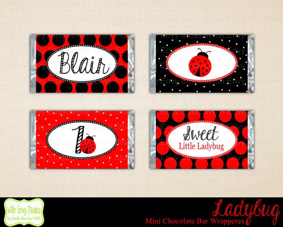 Ladybug Chocolate Bar Wrappers, Printable Mini Chocolate Bar Wrappers, DIY Candy Bar Wrappers, Ladybug Party Printables