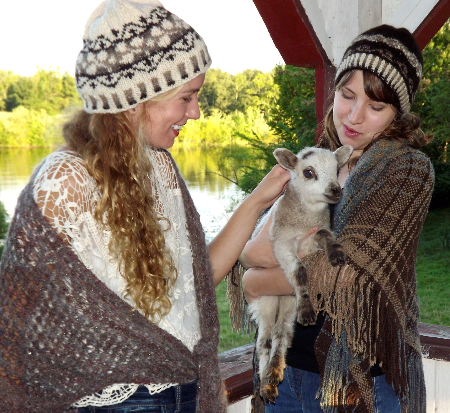 Shetland hats, knitted and woven shawls..Shetland lamb