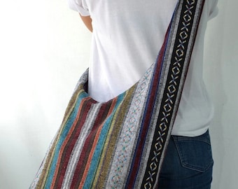 Woven Sling Bag Ethnic Boho Bag Hobo Bag Hippie Bag Cotton Crossbody Shoulder Bag Messenger Bag Diaper Bag Casual Handbags (Yoko)