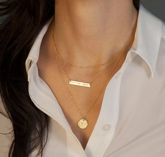 ... Necklaces by Layered and Long  Rose, Gold or Silver Personalized Bar