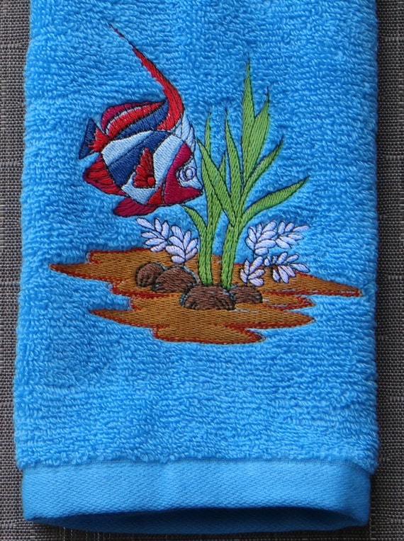 Colorful Fish Scene Terry Hand Towel