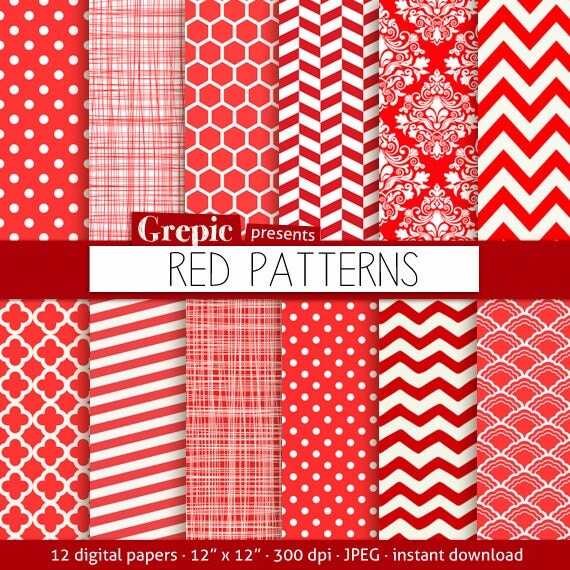 Items similar to Red digital paper: "RED PATTERNS" red digital paper ...