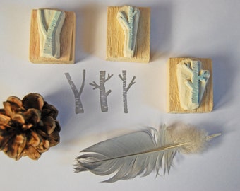 Birch trunks hand carved rubber stamps, SET OF 3
