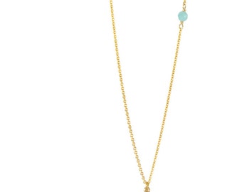 Long necklace "Pompon" Amazonite, gold filled