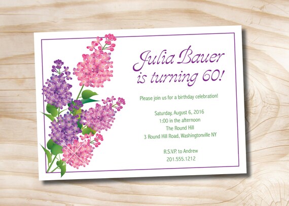 SPRINGTIME LILACS 50th 60th 70th Birthday Garden Party Invitation - You Print Il_570xn