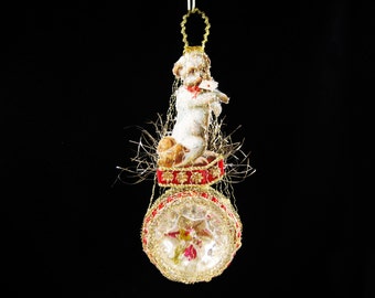Victorian Christmas Ornament - The Little Letter Carrier || Victorian ornament, handmade, vintage, antique, dog, puppy