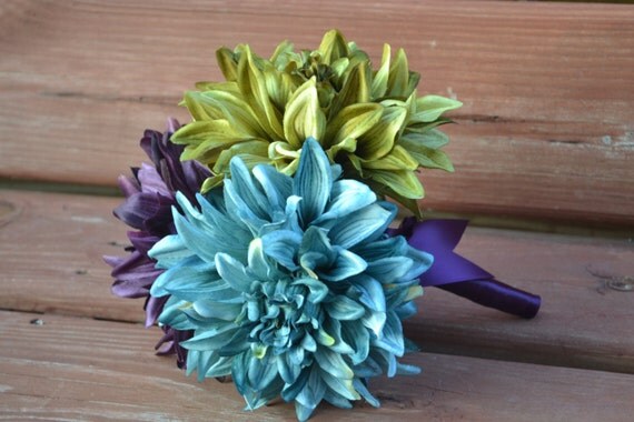 Wedding Set 6 Keepsake Bouquets, Maid of Honor Bouquet, Toss Bouquet, Bridesmaid Bouquet - Peacock Wedding Bouquet, Vintage Wedding, Peacock