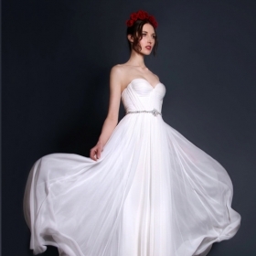 Annie Wedding Gown Silk Hand Gathered Bustier Gown with Crystal Sash