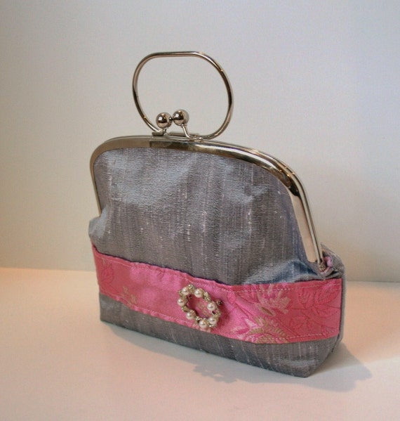 ... Fabric Handmade Bag, Small Clutch Purse, Handmade Kisslock Fabric