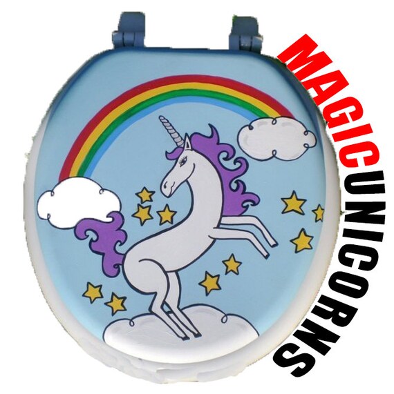 Unicorn and Rainbow Toilet Seat Hand Painted by by WitchWayDesigns