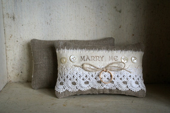 Engagement Ring Pillow Vintage Lace and Irish Linen -- Handmade in ...