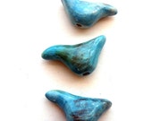 Handmade Ceramic Birds  Set of 3 Blue Abstract Style