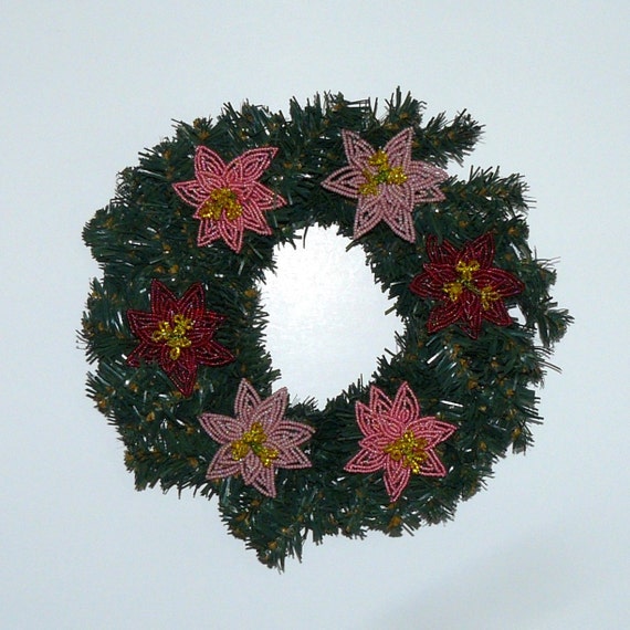 beaded flowers poinsettia wreath by craftymoose on etsy beaded flowers poinsettia wreath by craftymoose on etsy