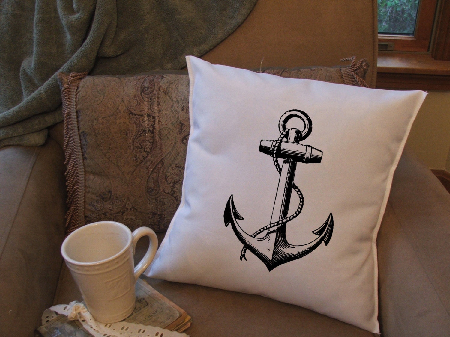 anchor throw pillow cover custom throw pillow by MinnieandMaude