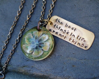 Glass Water Lily Flower Pendant Boro Borosilicate Lampwork Necklace Green - The Best Things