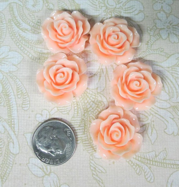 10 pinky peach 20mm rose resin cabochons by bunnysundries on Etsy