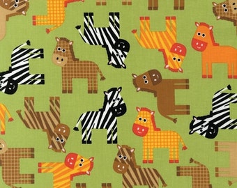 SALE/CLEARANCE Ann Kelle, Urban Zoologie, Zebras Bermuda Green Fabric - Half Yard