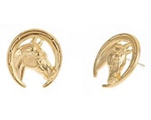Barbaro Studs- 14k gold plated horse head and horseshoe- READY TO SHIP