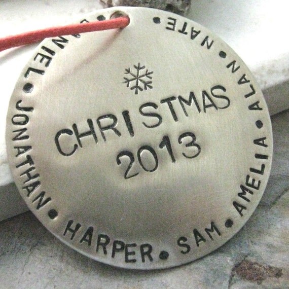 Personalized Silver Christmas Ornament family names by riskybeads