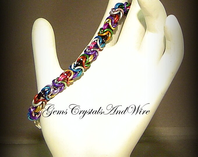 Hand Woven, Multi Color, Chainmaille Bracelet, Bohemian Jewelry, Unisex Gift