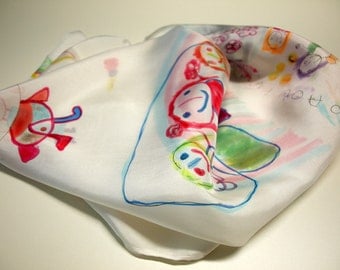 Silk scarf - Hand painted - Childrens drawings-CUSTOM MADE ONLY!