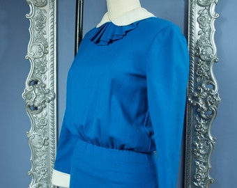 80s secretary dress 1980s teal wool dress size medium Vintage 80s dress ...