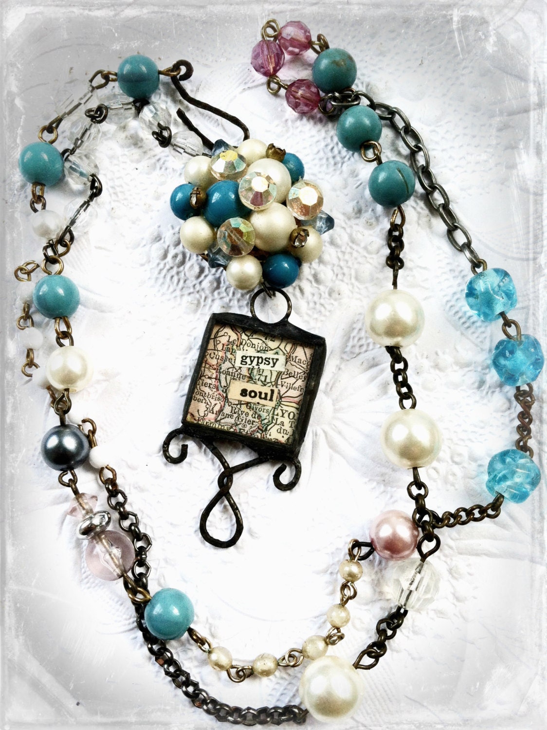 Gypsy Soul Necklace Vintage Bead Chain Collage Art Necklace