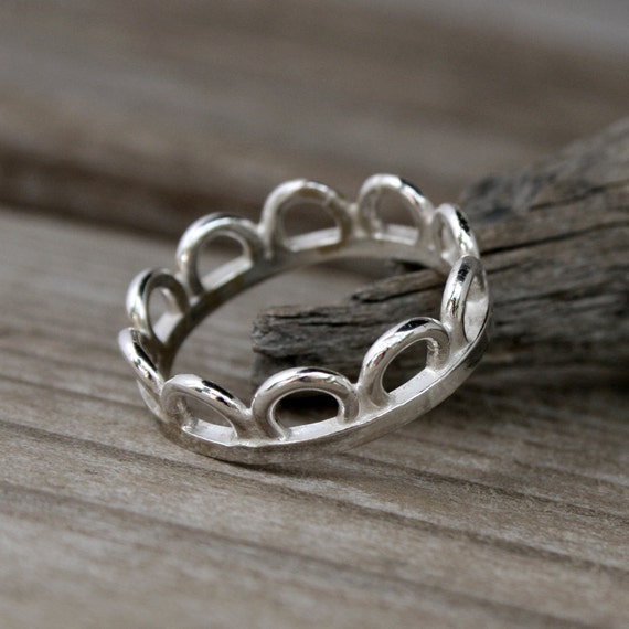 Scalloped Edge Sterling Silver Ring Handmade Cut Out Ring