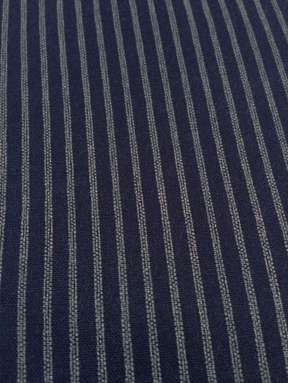 Japanese Pinstripe cotton fabric navy blue indigo gray fat