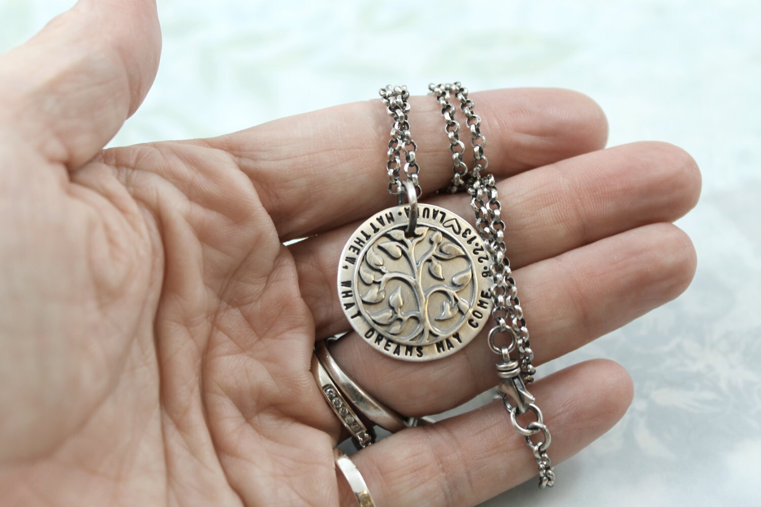 Custom hand stamped mens personalized necklace, silver