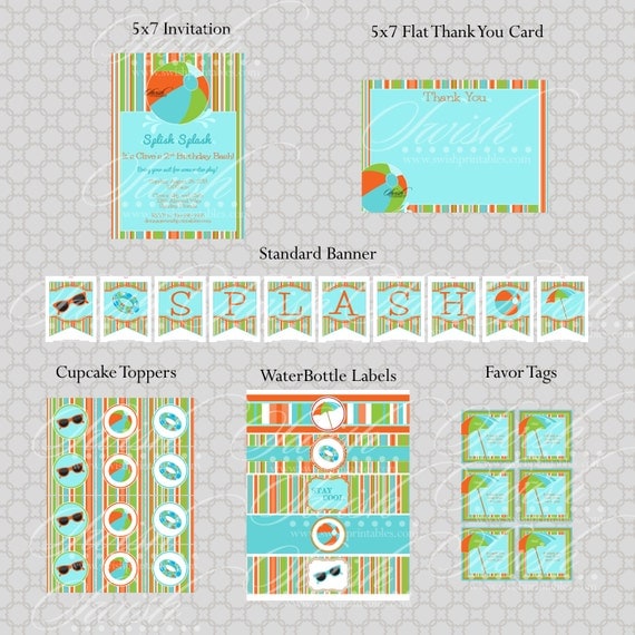 Pool Party Beach Birthday Invite and Party Printables - Beach Ball Umbrella Il_570xn