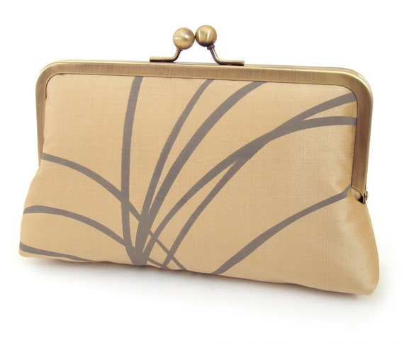 SALE: Clutch bag, printed silk purse, gold wedding accessory ...