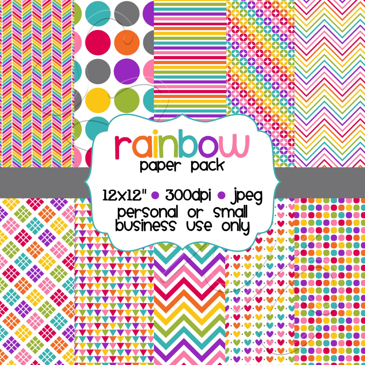 Printable Rainbow Digital Scrapbooking Paper Pack